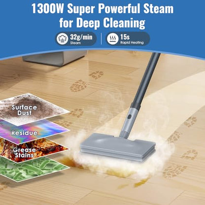 FEPPO Gray Steam Mop & Detachable Handheld Steam Cleaner for Home & Floor Cleaning