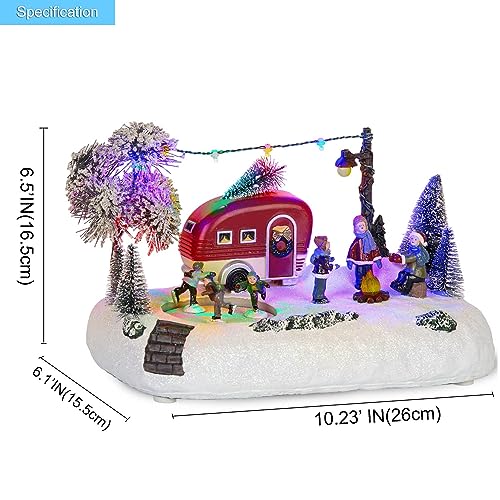 Animated Christmas Camper Village Scene with Skating & Lights - Multicolor