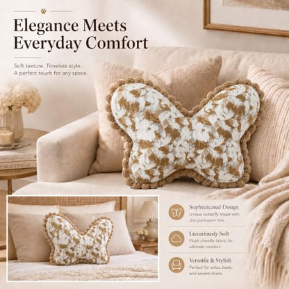 Brown Butterfly Pillow Chenille Lumbar Neck Support Cushion - Multi Posture Relief