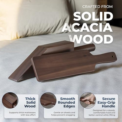 Walnut Solid Acacia Wood Sheet Tucker & Mattress Lifter Set for Bed Making