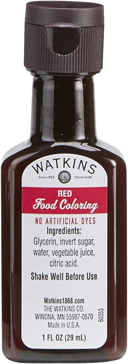 Watkins All Natural Food Coloring - Red, 1 Fl Oz | Pack of 12 for Vibrant Baking and Cooking