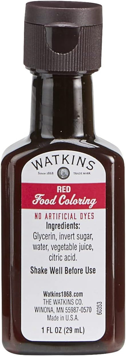 Watkins All Natural Food Coloring - Red, 1 Fl Oz | Pack of 12 for Vibrant Baking and Cooking