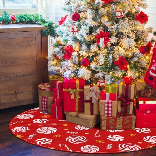 Lollipop Christmas Tree Skirt 48 Inch Candy Cane Xmas Tree Decor - Red