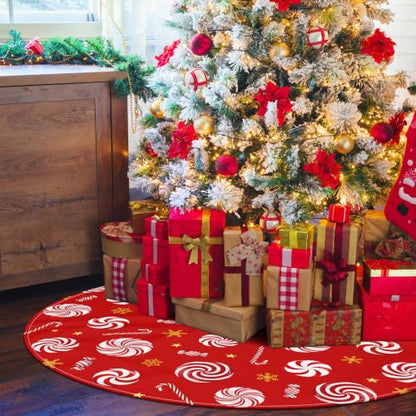 Lollipop Christmas Tree Skirt 48 Inch Candy Cane Xmas Tree Decor - Red