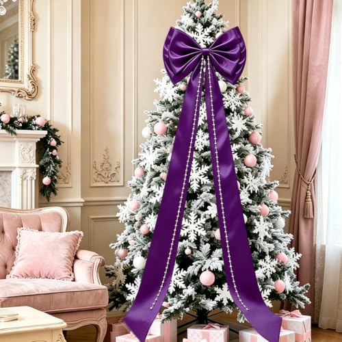 Giant Purple Christmas Tree Bow Topper - 19x70 Inch Holiday Decor, Support Layer