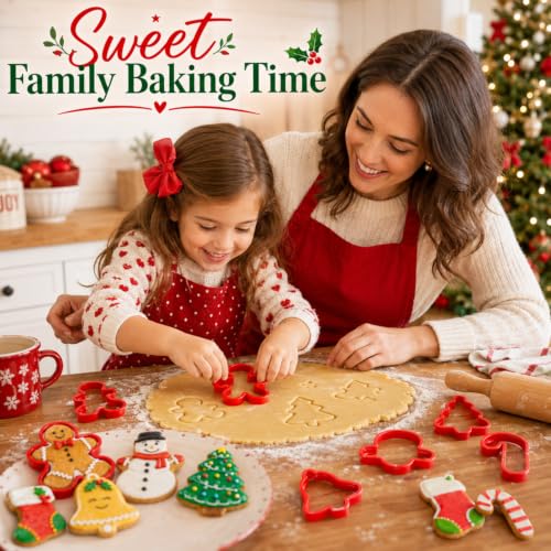 Christmas Cookie Cutter Set - 10 Piece Plastic Baking Shapes for Cookies & Fondant