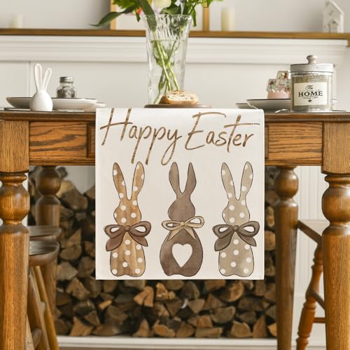Easter Rabbit Table Runner 13 x 120 Inches Beige Spring Holiday Decor