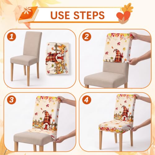Thanksgiving Chair Covers Set of 6 - Removable Washable Autumn Pumpkin Slipcovers
