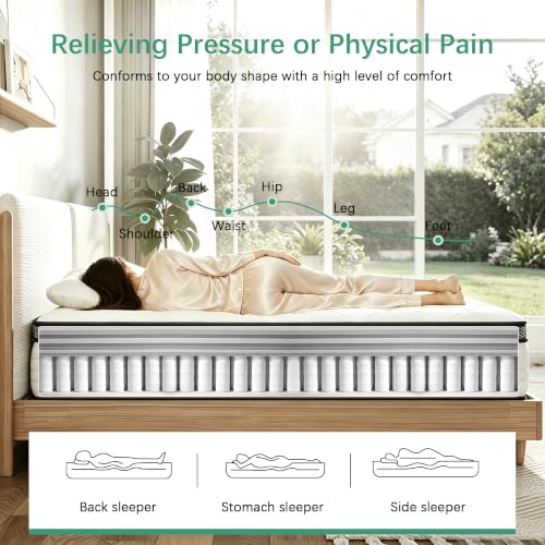 White 12 Inch Queen Hybrid Mattress - Medium Firm Support, Boxed Bed