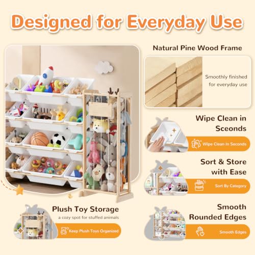Rectangular Toy Storage Organizer with 12 Bins and Stuffed Animal Space - W-58"