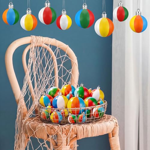 48 Pcs Mini Beach Ball Ornaments for Christmas Tree - 4 Sizes, Summer Decor
