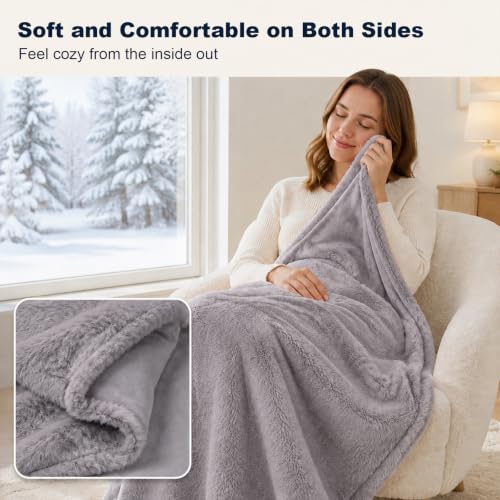 Cordless Heated Blanket with 16000mAh Battery and Fleece Lining - Gray