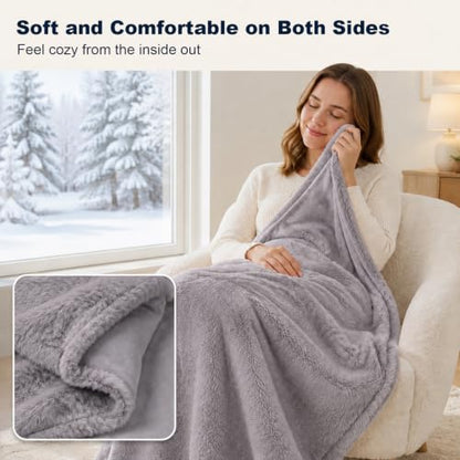 Cordless Heated Blanket with 16000mAh Battery and Fleece Lining - Gray
