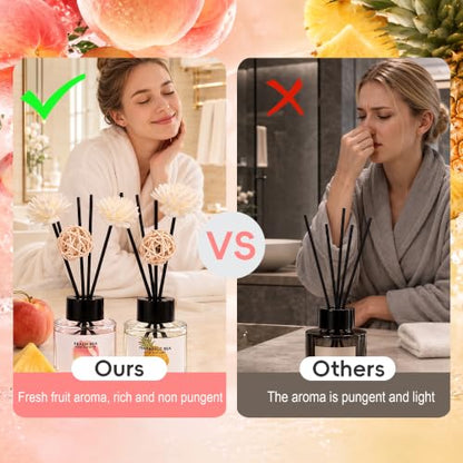 Reed Diffuser Set of 2 with Peach & Pineapple Scent - Aromatherapy Oil for Home & Office