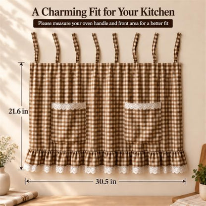 Farmhouse Tie Top Oven Skirt Curtain with Pockets - Brown