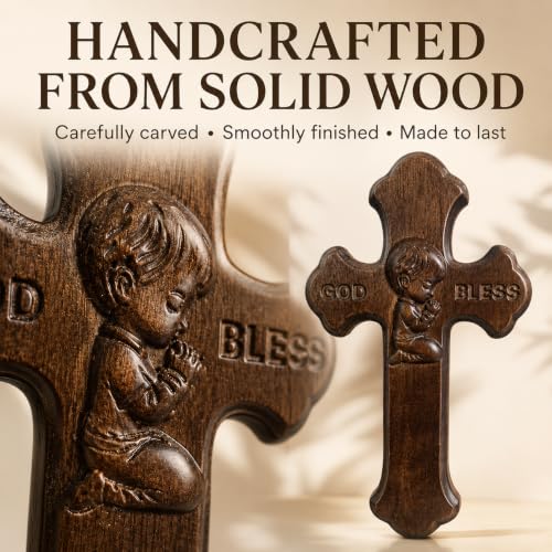 God Bless Cross Baptism Gift for Boy - Handmade Christian Wall Decor - Variation of N1