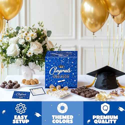 JOYIN 9" Graduation Decorations Card Box with 36 PCS Cards (Blue), Class of 2025 Congrats Grad Box for Grad Party Decoration, Gift Card Money Box Holder for Graduation Party Favor Gifts Supplies