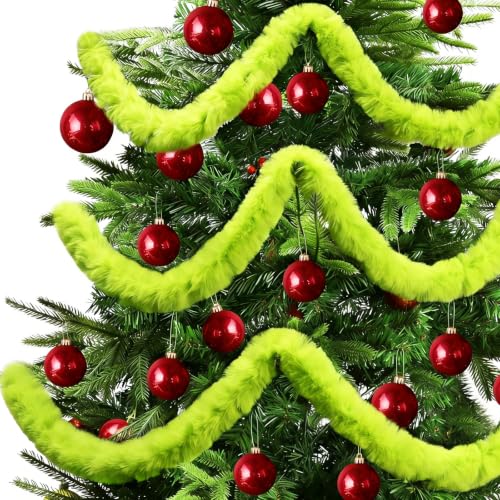 Faux Fur Christmas Garland 3 Pack, Lime Green Holiday Decor, 19.5 ft