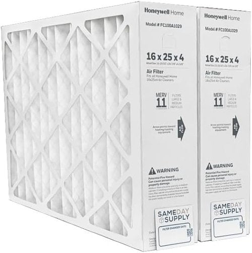Honeywell FC100A1029 Pleated Air Filter - MERV 11, 16" x 25" x 4" | 2-Pack with Supply Reminder