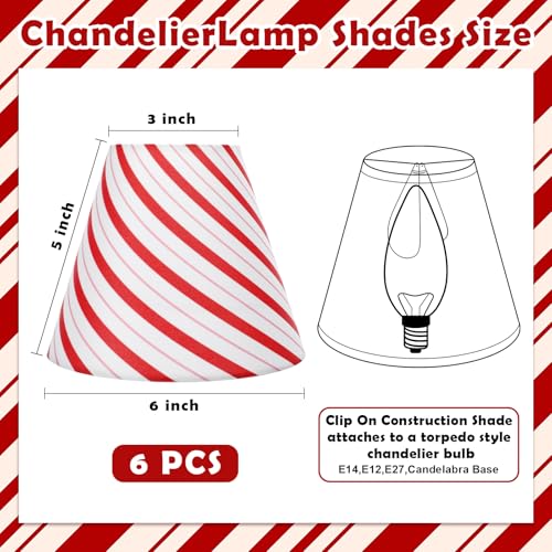 Christmas Lamp Shades Clip On Candy Canes 3x6x5 Inches - 6 Pcs Variation of 6 / Candy Canes