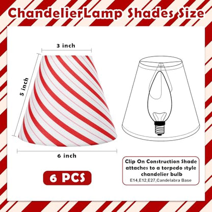 Christmas Lamp Shades Clip On Candy Canes 3x6x5 Inches - 6 Pcs Variation of 6 / Candy Canes