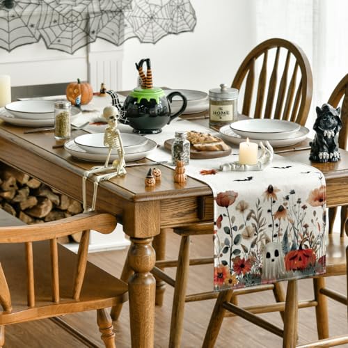 Halloween Table Runner 13 x 120 Inch Beige Polyester Party Decor for Home