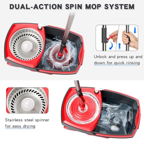 Spin Mop and Bucket Set with 6 Microfiber Pads - Dark Grey