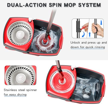 Spin Mop and Bucket Set with 6 Microfiber Pads - Dark Grey