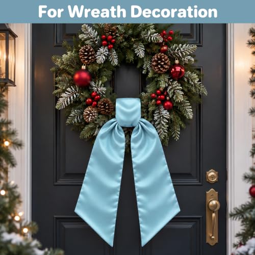 Blue Satin Wreath Sash for Front Door Christmas Decor - 4.5 x 56 Inches