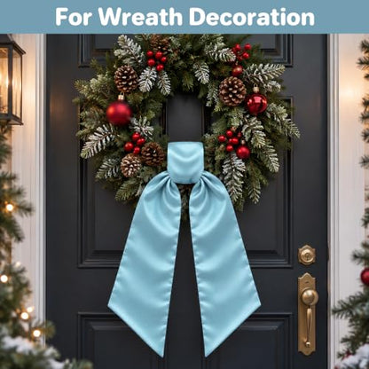 Blue Satin Wreath Sash for Front Door Christmas Decor - 4.5 x 56 Inches