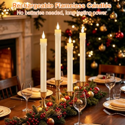 Ivory Rechargeable Flameless Taper Candles Set of 6 with Remote