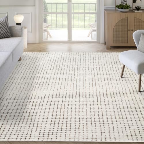 Abani Cream Runner Rug 2'6 x 6' Grid Pattern Non-Shedding Entryway Floor Mat