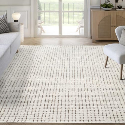 Abani Cream Runner Rug 2'6 x 6' Grid Pattern Non-Shedding Entryway Floor Mat