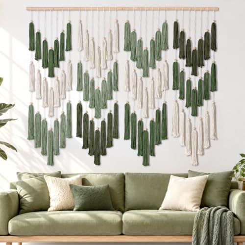 Large Green Dip-Dyed Bohemian Macrame Wall Hanging Tapestry - Handmade Home Decor