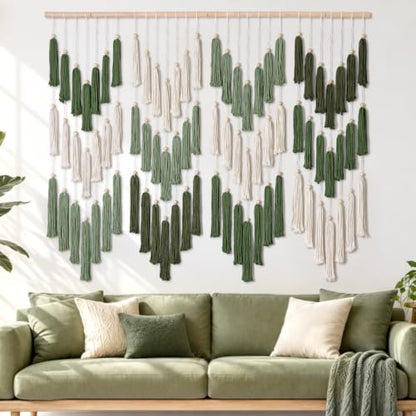 Large Green Dip-Dyed Bohemian Macrame Wall Hanging Tapestry - Handmade Home Decor
