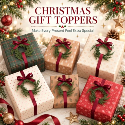 Mini Christmas Wreath Gift Topper Set - Cedar, 6 Pcs 1.97'' Holiday Decor