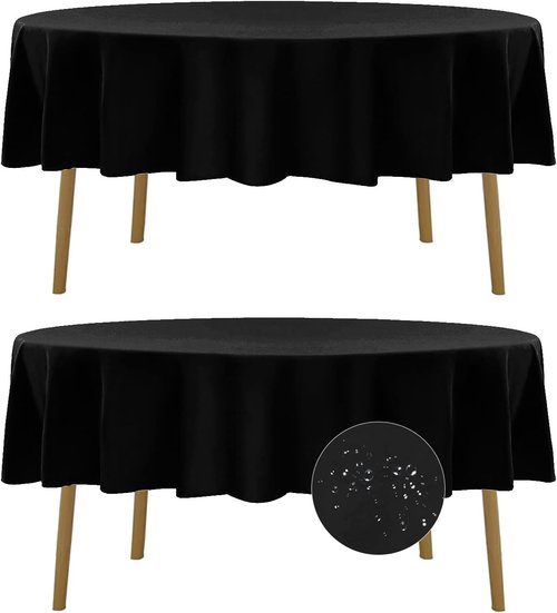 Fokitut Waterproof Round Tablecloth - Stain Resistant Polyester Fabric Cover | 60 Inch Black for Dining & Events