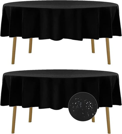 Fokitut Waterproof Round Tablecloth - Stain Resistant Polyester Fabric Cover | 60 Inch Black for Dining & Events