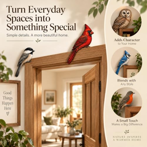 Wooden Bird Door Topper - Cardinal Bird Shape Corner Decor