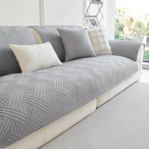 Cotton Quilted Non-Slip Couch Cover for Sofa - Grey, 43.3x94.5 Inches - Pet & Furniture Protector