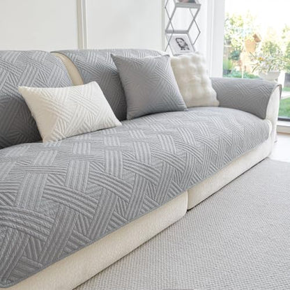 Cotton Quilted Non-Slip Couch Cover for Sofa - Grey, 43.3x94.5 Inches - Pet & Furniture Protector