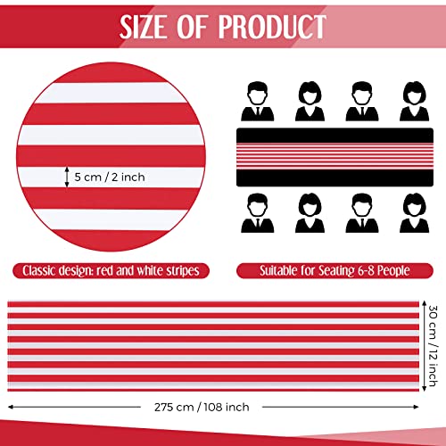 Breling 6 Pieces Red and White Striped Table Runners - 12 x 108 Inch - Classic Decorative Table Linens for Indoor & Outdoor Events