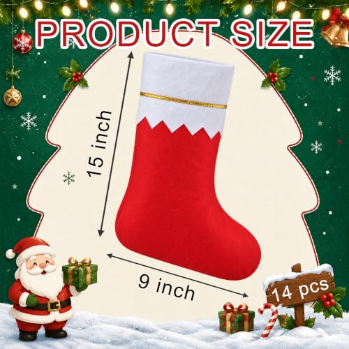 14 Pack Christmas Stockings Bulk - 15 Inch Red & White Non-Woven Holiday Decorations - Variation of THIS listing
