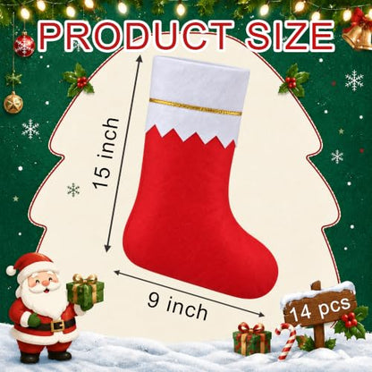 14 Pack Christmas Stockings Bulk - 15 Inch Red & White Non-Woven Holiday Decorations - Variation of THIS listing