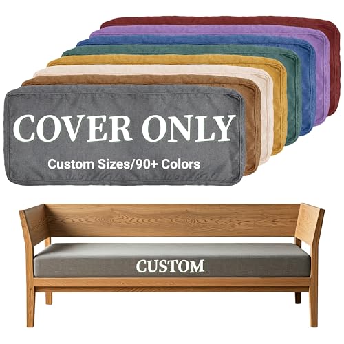 Beige Custom Size Cushion Cover - 2 Inch Thick Slipcover for Indoor & Outdoor Bench Seat