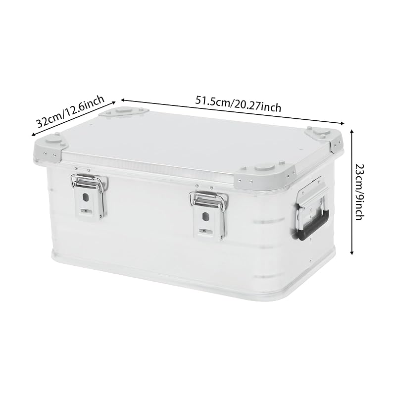30L Aluminum Storage Box with Lid - Dustproof, Stackable with Rubber Seal & Handles - Silver