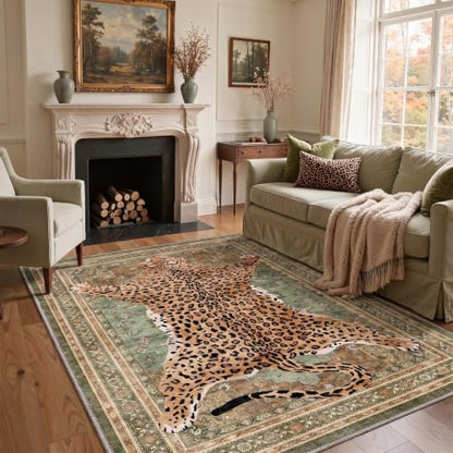 Olive 2x6 Cheetah Animal Print Rug Runner for Hallway - Leopard Pattern