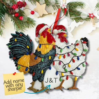 Chicken Couple Christmas Ornaments - Rooster and Hen Holiday Decor - 2025 Gift