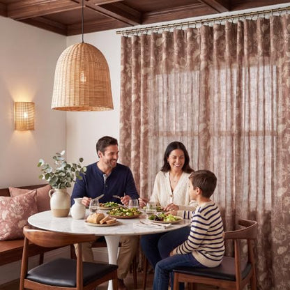 Terracotta Floral Linen Curtains 84 inches - Pack of 2, 52"W x 84"L