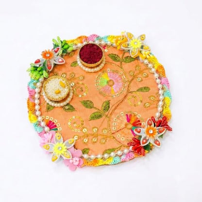 Raksha Bandhan Gift Set with Decorative MDF Pooja Plate, Roli Chawal & Rakhis